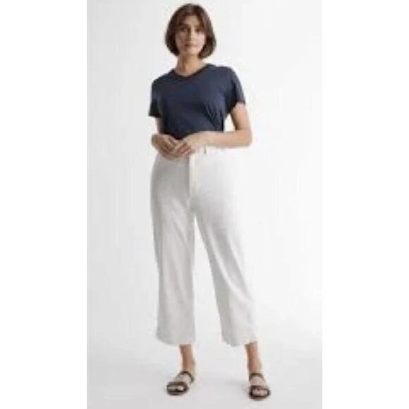 Quince Women's Stretch Cotton Twill Wide-Leg Crop Pants sz 27 Ivory/White NWT - Picture 2 of 5